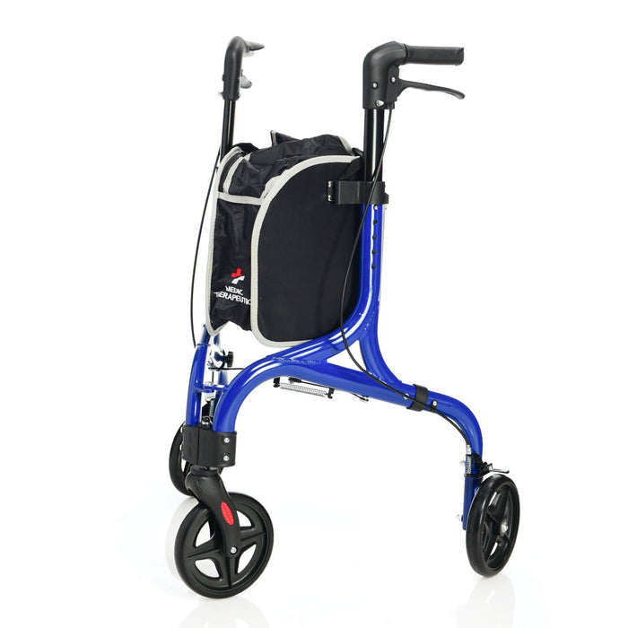 Medic Therapeutics Mobility Blue Lightweight Foldable 3-Wheel Rollator w/ Detachable Storage Bag
