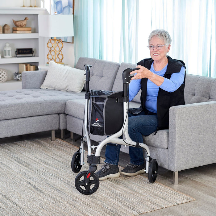 Medic Therapeutics Mobility Lightweight Foldable 3-Wheel Rollator w/ Detachable Storage Bag