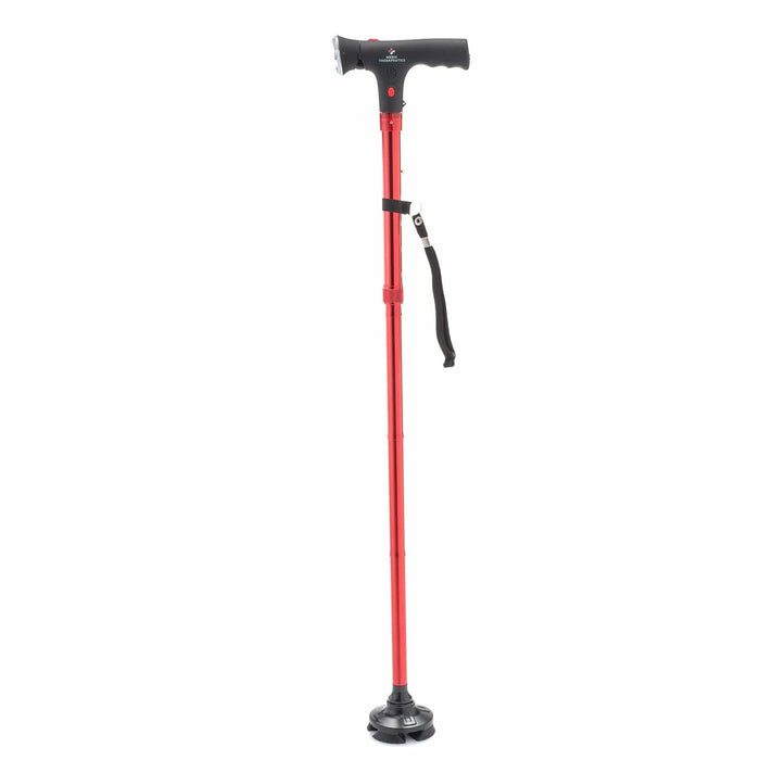 Medic Therapeutics Mobility Red Ultralight Folding Walking Cane w/ LED Lights & SOS Alarm