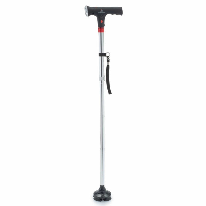 Medic Therapeutics Mobility Silver Ultralight Folding Walking Cane w/ LED Lights & SOS Alarm