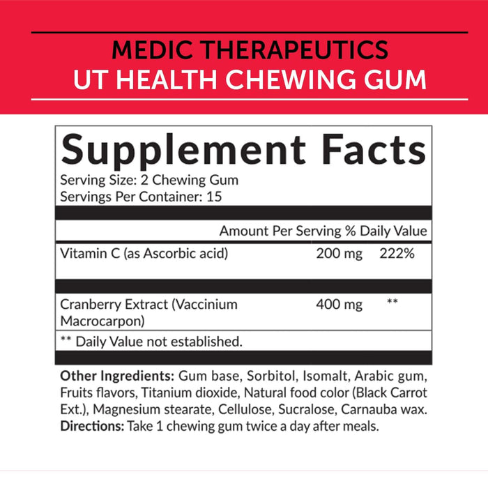 Medic Therapeutics Vitamins & Supplements UT Health Chewing Gum (Sugar-Free) Cranberry Flavor